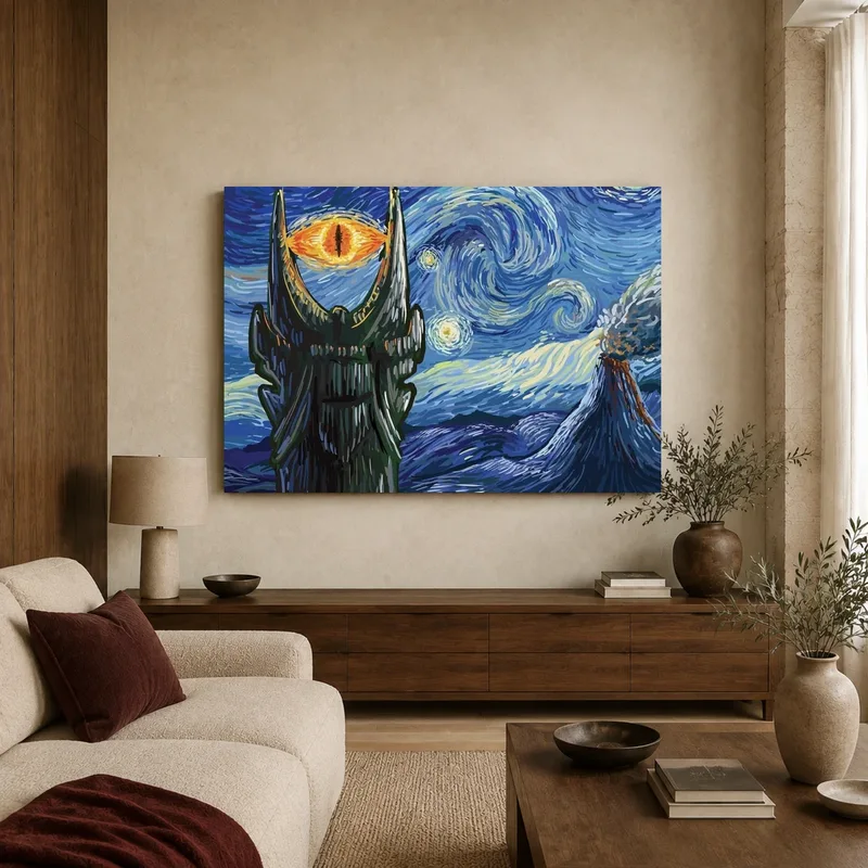 Starry Night Over Mordor Wall Art Canvas Print & Fine Art Poster in a styled interior