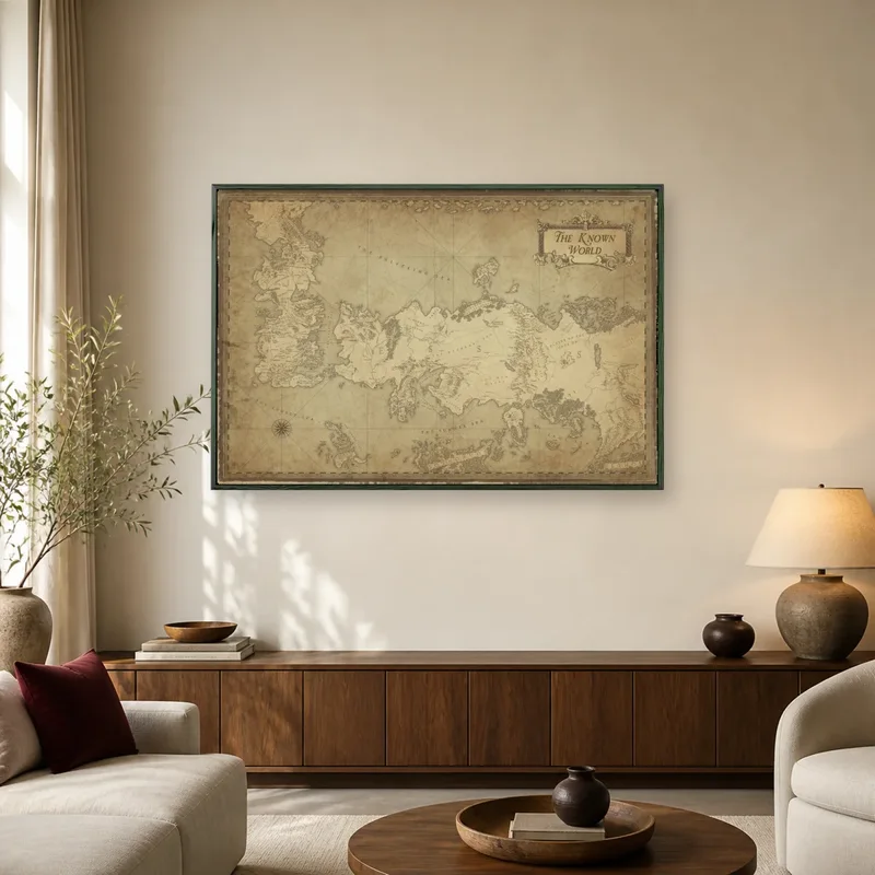 The Known World Fantasy Map Wall Art — black room mockup