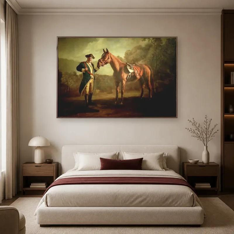 18th Century Officer Equestrian Portrait Wall Art Canvas Print — espresso room mockup