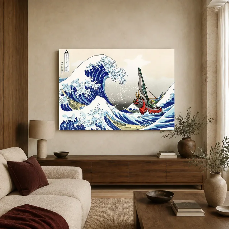 The Great Wave Link Japanese Woodblock Print Wall Art — canvas 1 room mockup