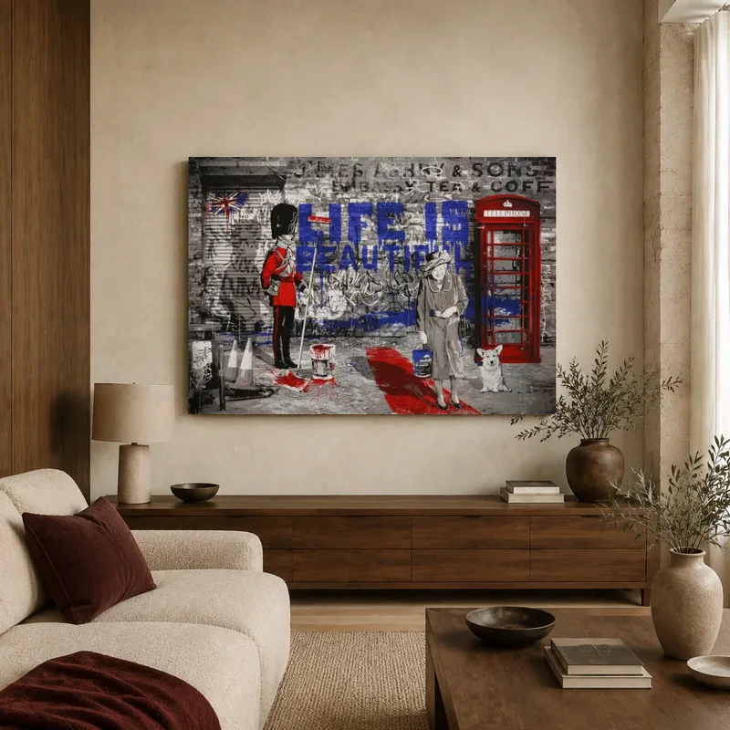 Life is Beautiful British Street Art Canvas — canvas 1 room mockup