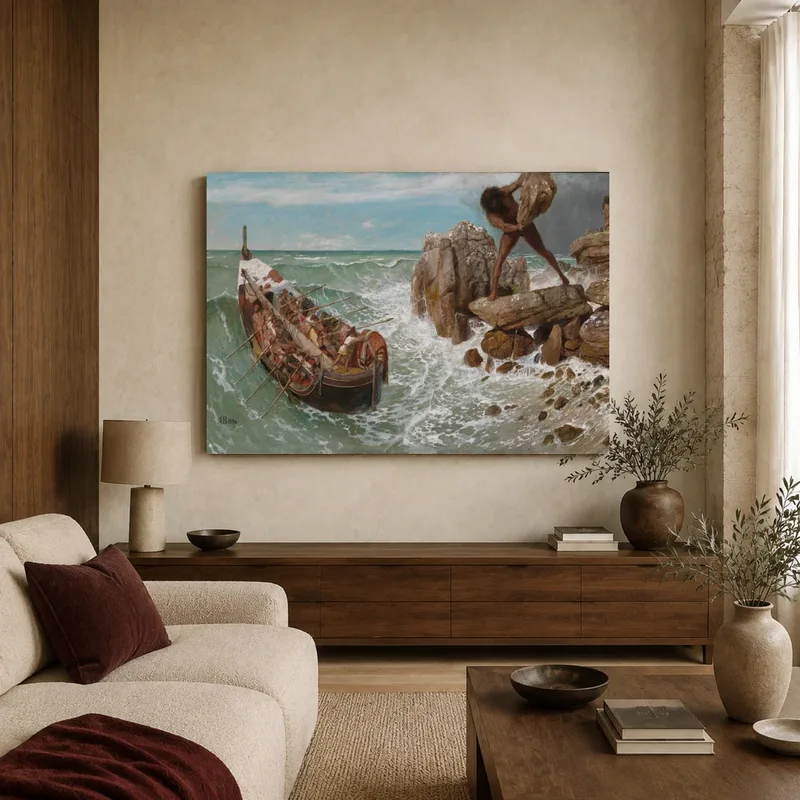 Ulysses and Polyphemus Epic Mythology Canvas Print in a styled interior