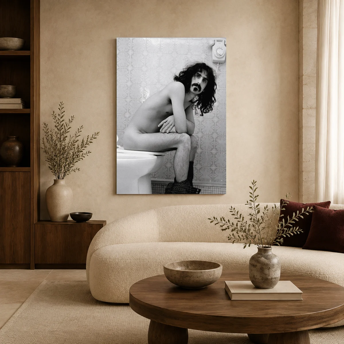 Frank Zappa Vintage Black and White Wall Art Print in a styled interior