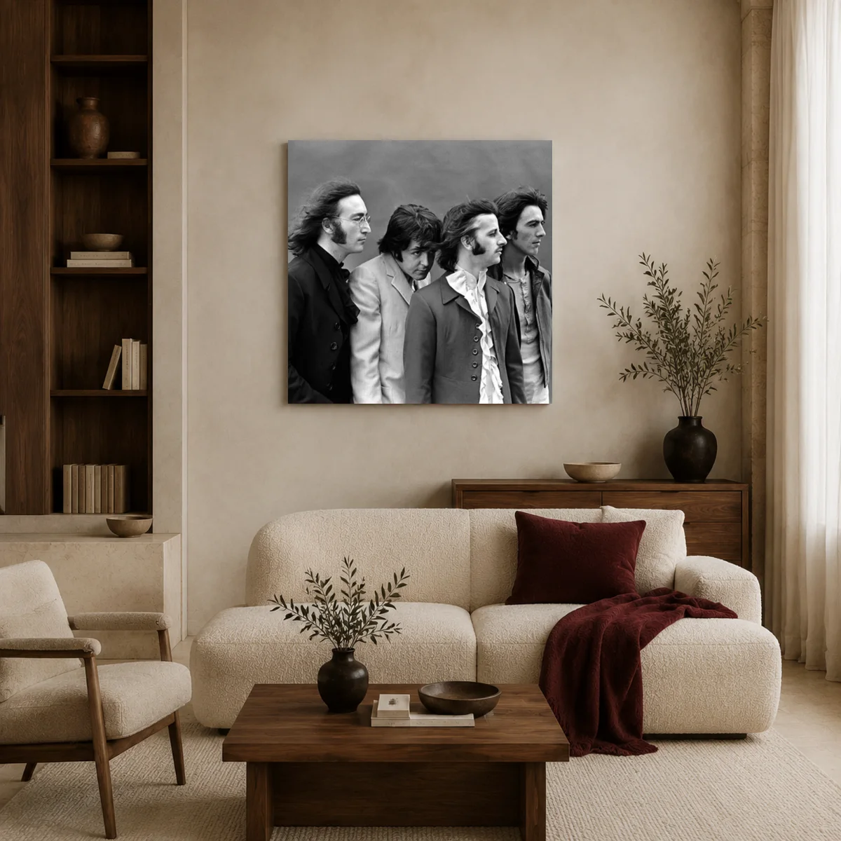 The Beatles Classic Black and White Portrait Wall Art — canvas 2 room mockup