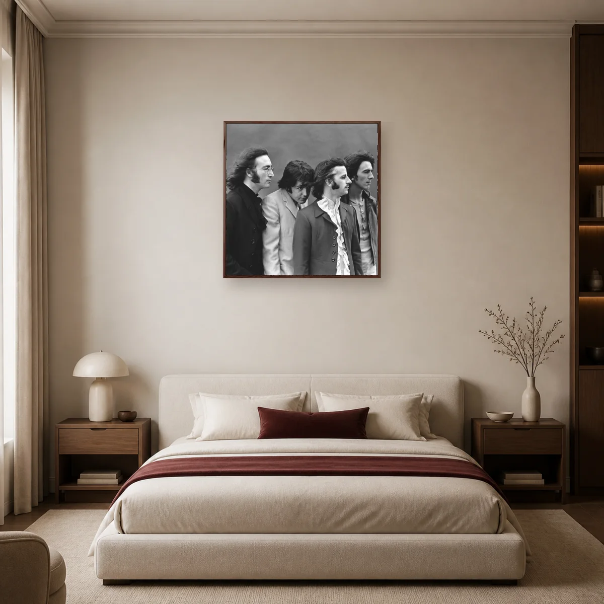 The Beatles Classic Black and White Portrait Wall Art — espresso room mockup
