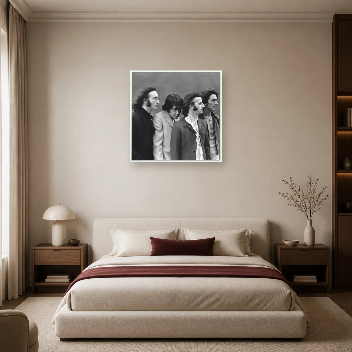 The Beatles Classic Black and White Portrait Wall Art — white room mockup