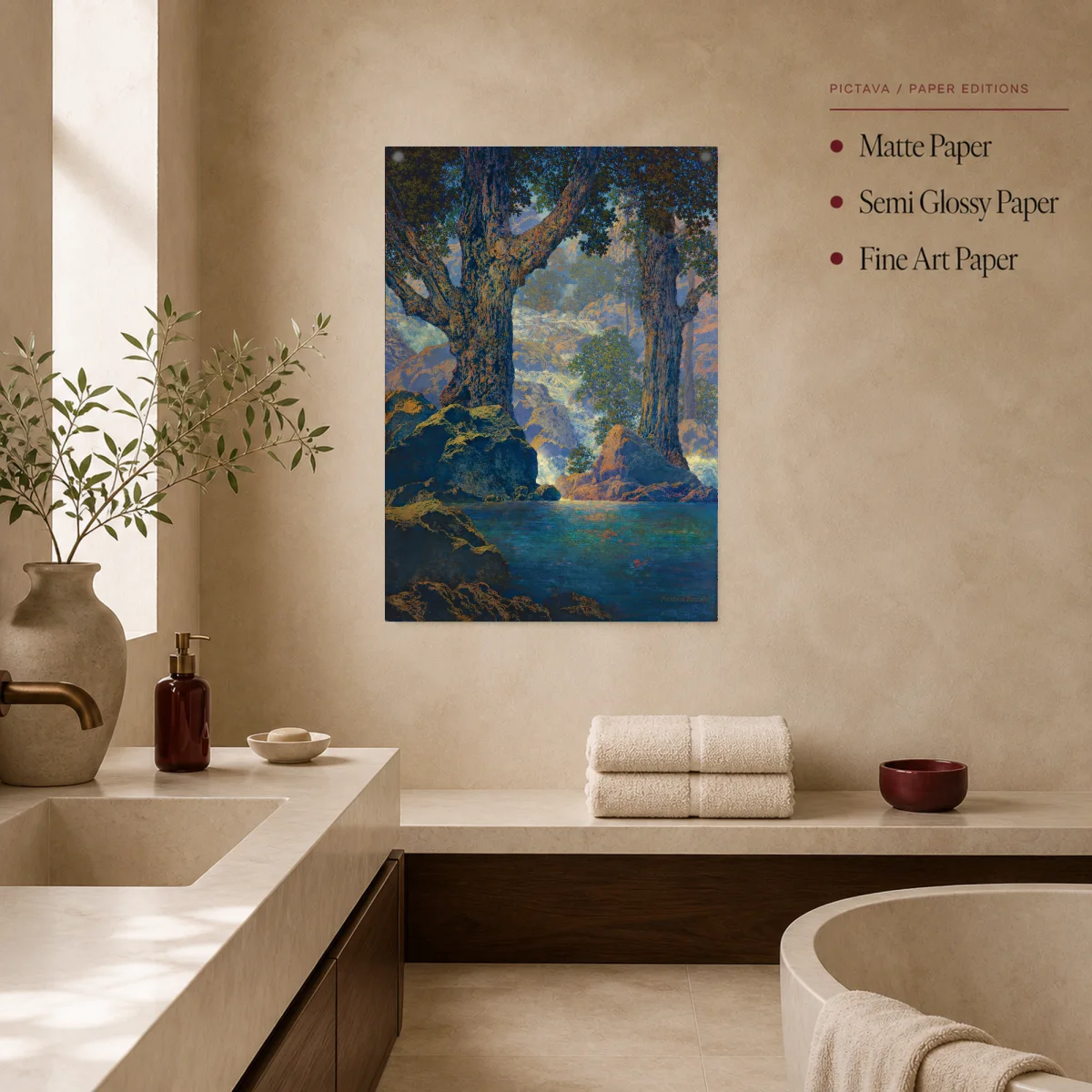 Waterfall in the Forest Fine Art Print by Maxfield Parrish — poster room mockup