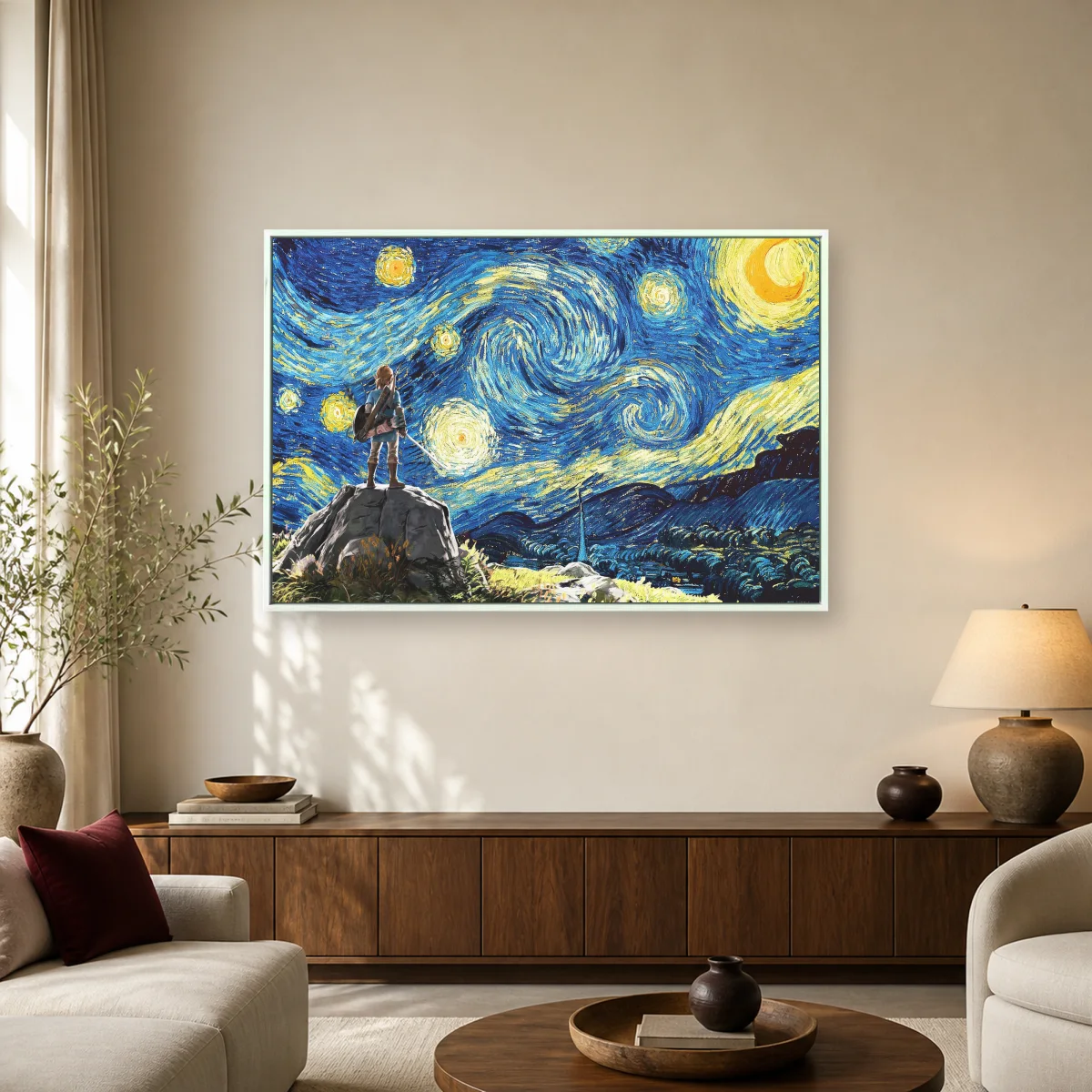 Starry Night Over Hyrule Canvas Print — white room mockup