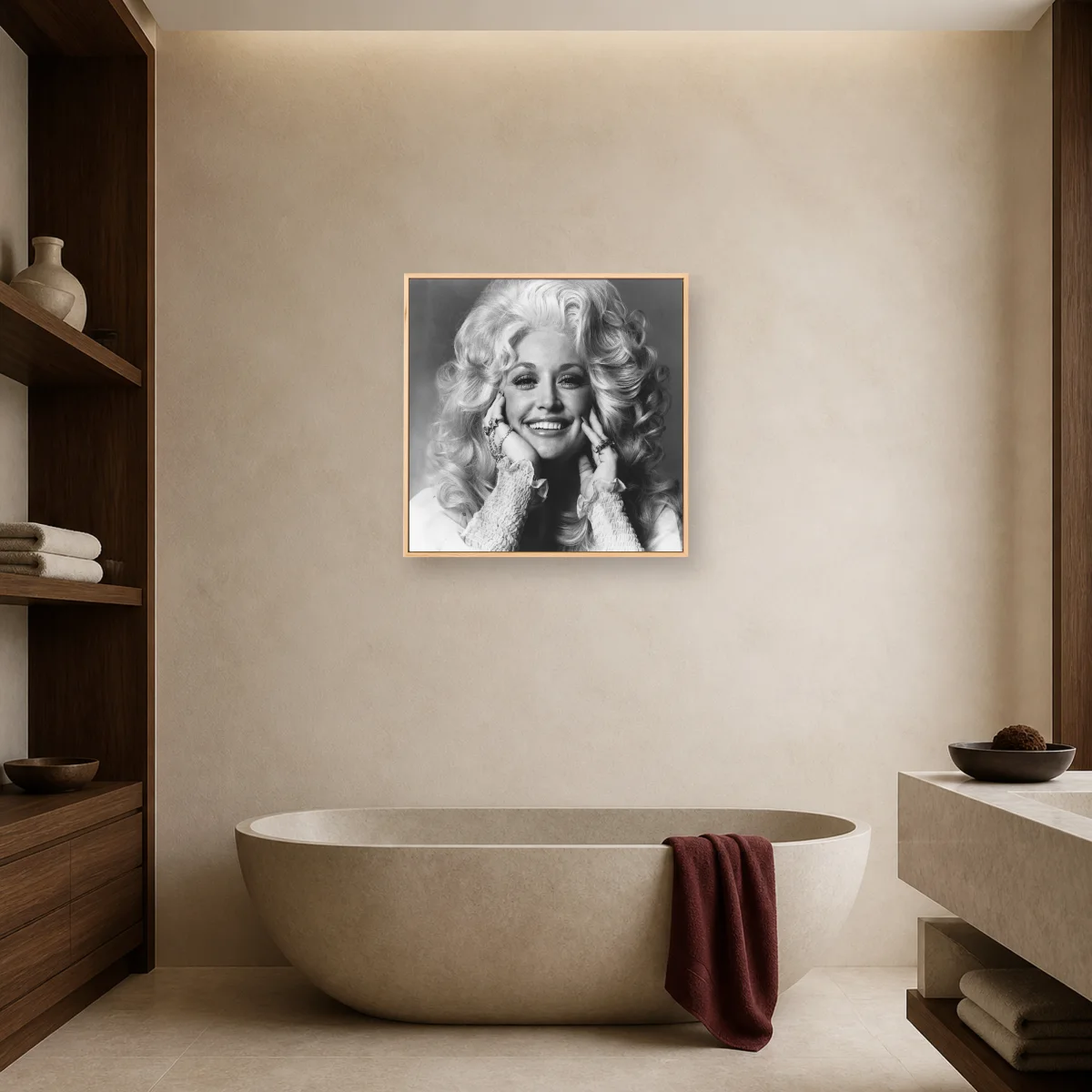 Dolly Parton Iconic Black and White Music Portrait Art Print — natural room mockup