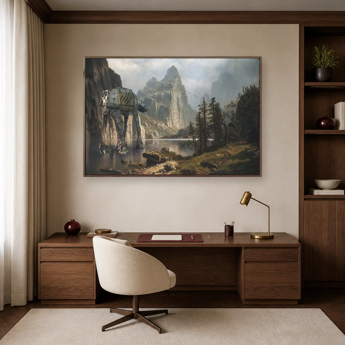 Sci-Fi Walker Mountain Landscape Canvas Art Print — espresso room mockup