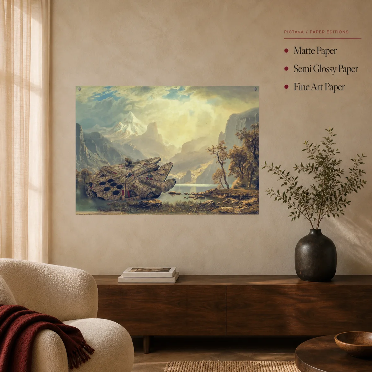 Crashed Starship in Alpine Valley Canvas Print — poster room mockup