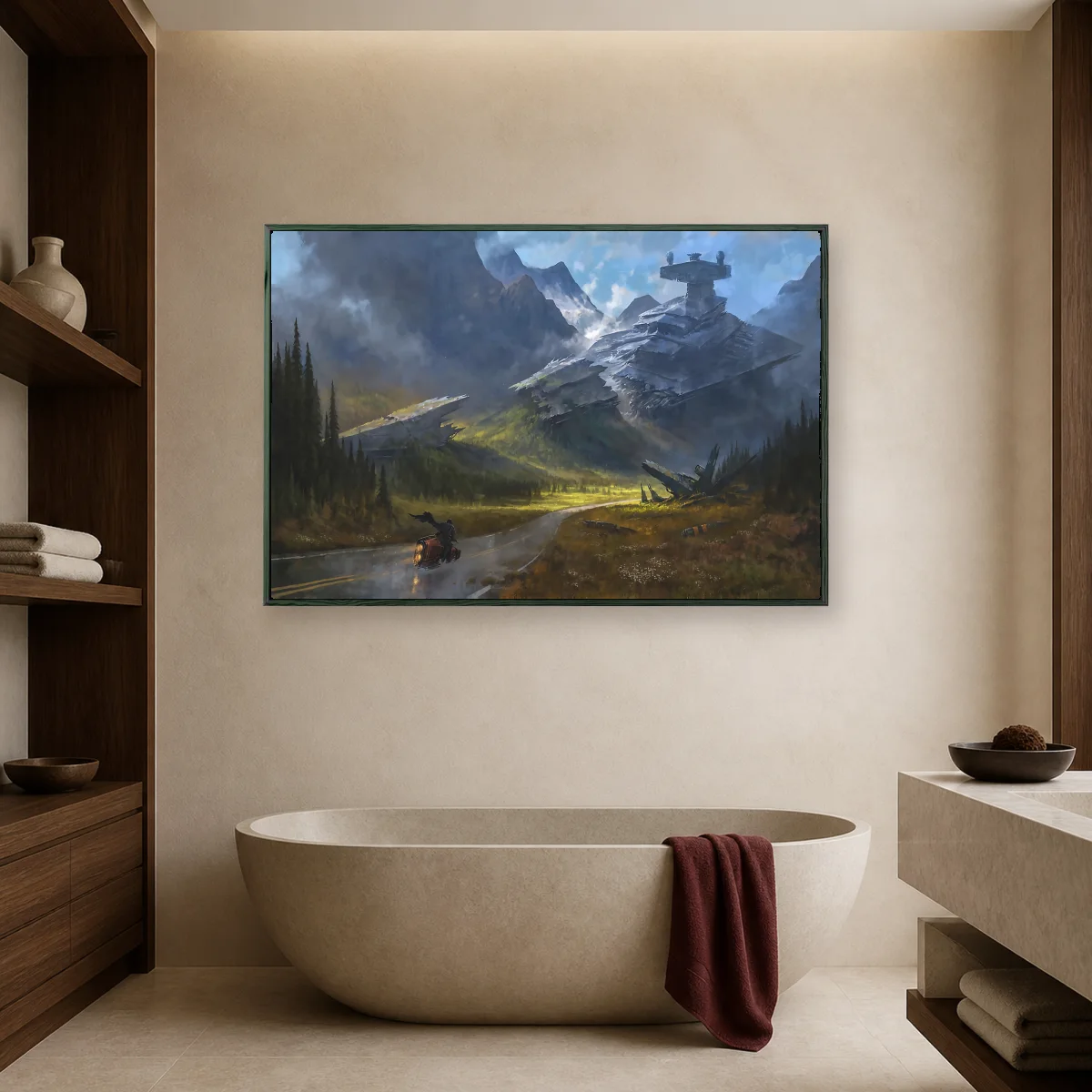 Fallen Star Destroyer Canvas Art Print — black room mockup