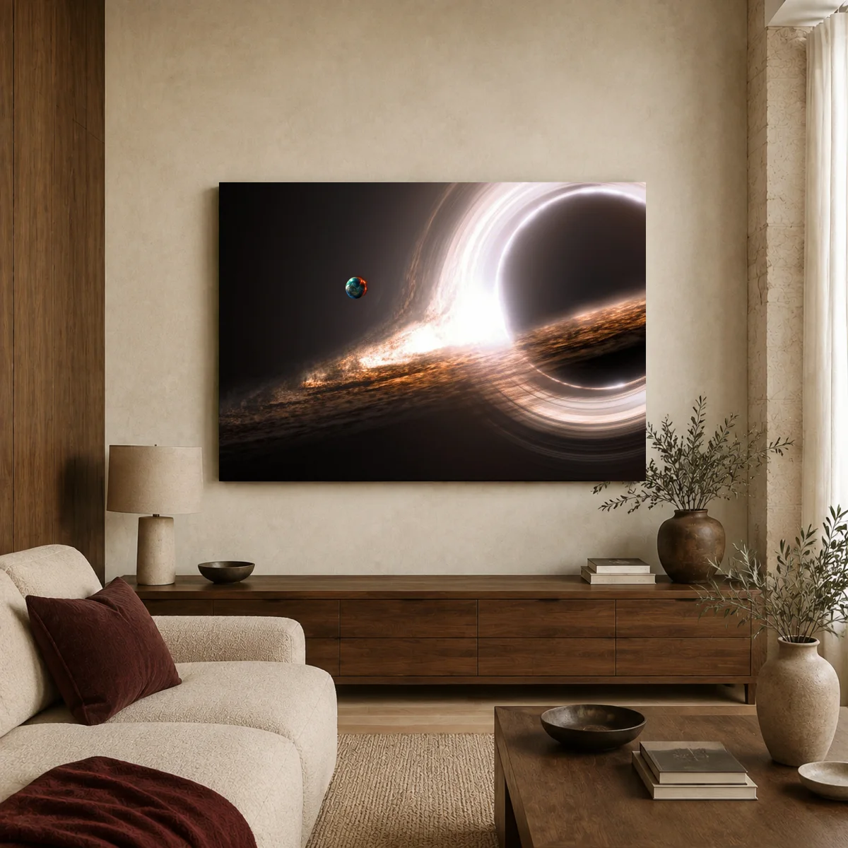 Black Hole and Planet Canvas Print — canvas 1 room mockup