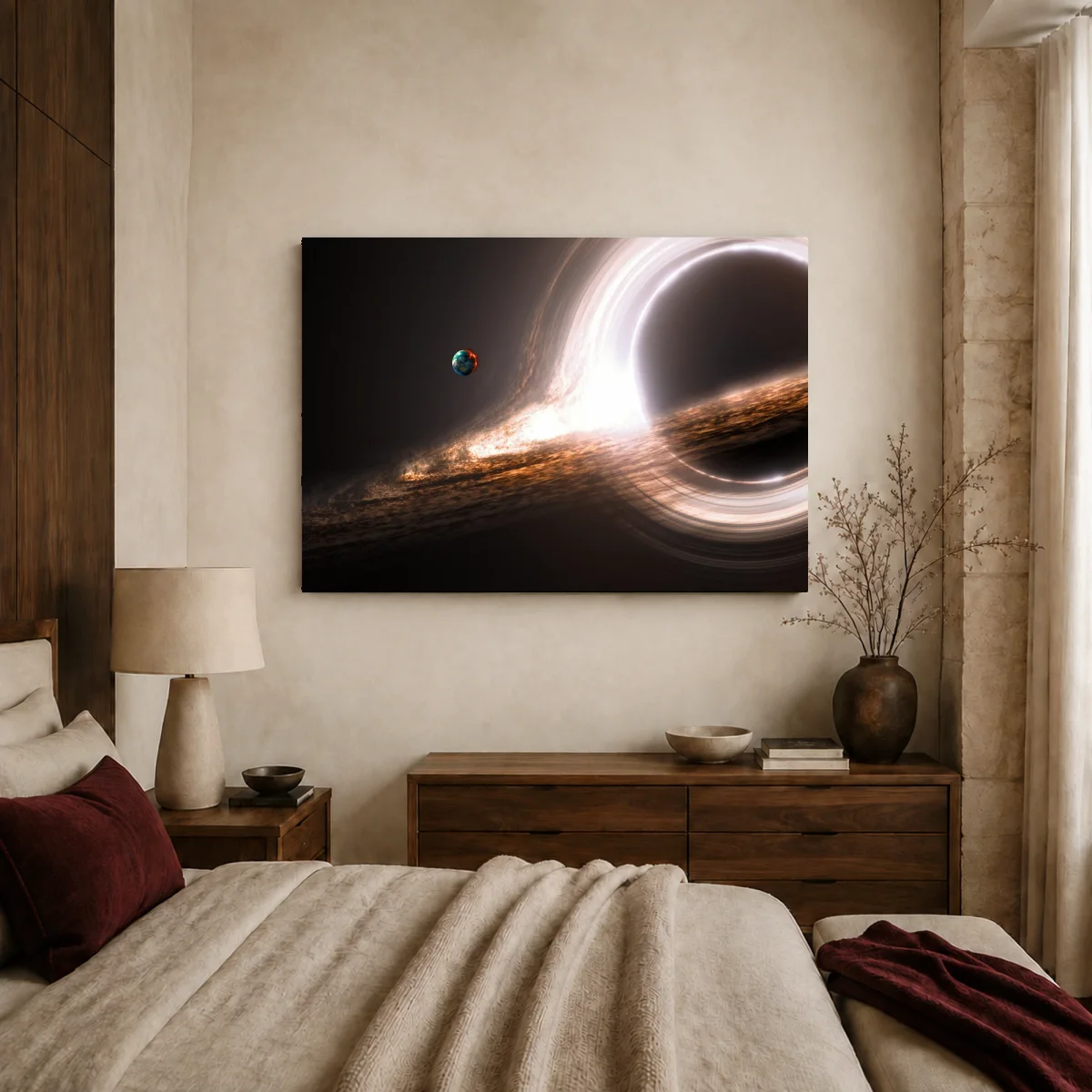 Black Hole and Planet Canvas Print — canvas 2 room mockup