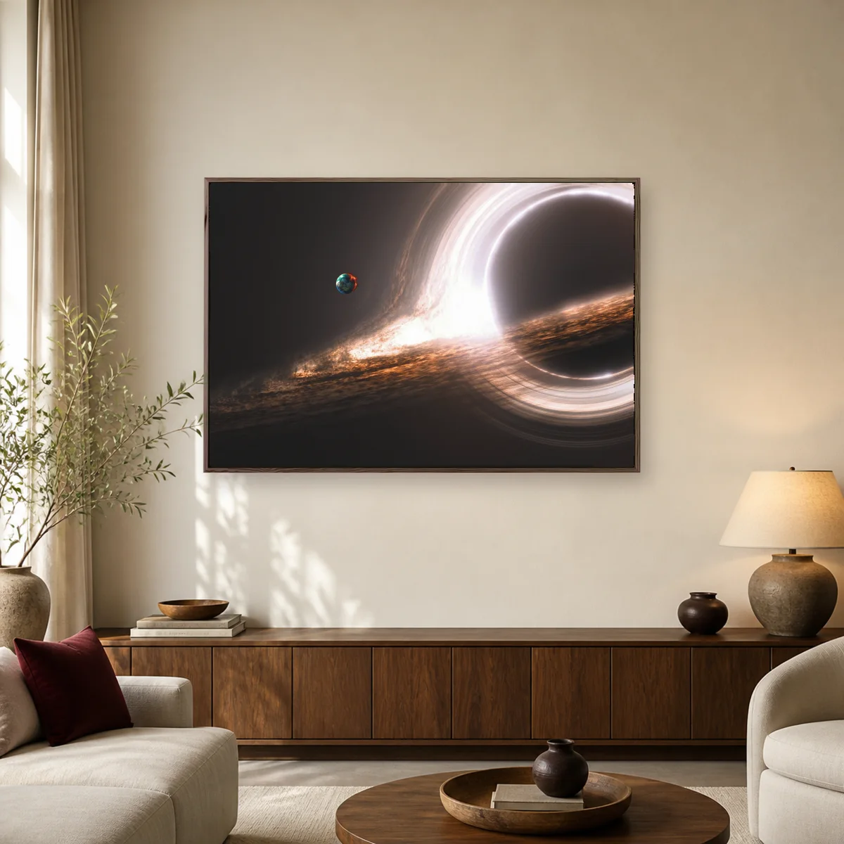 Black Hole and Planet Canvas Print — espresso room mockup