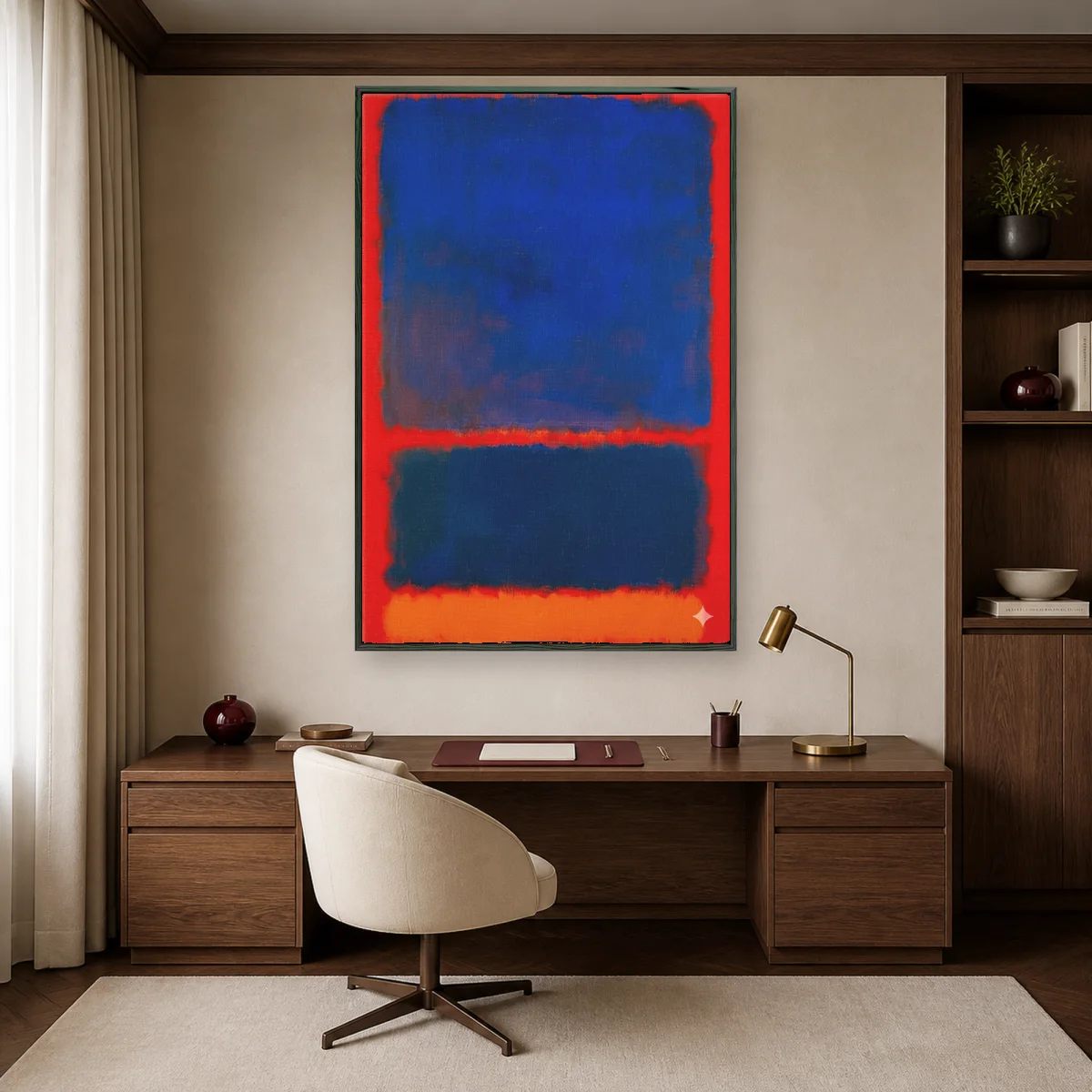 Abstract Blue and Red Color Field Canvas Print — black room mockup