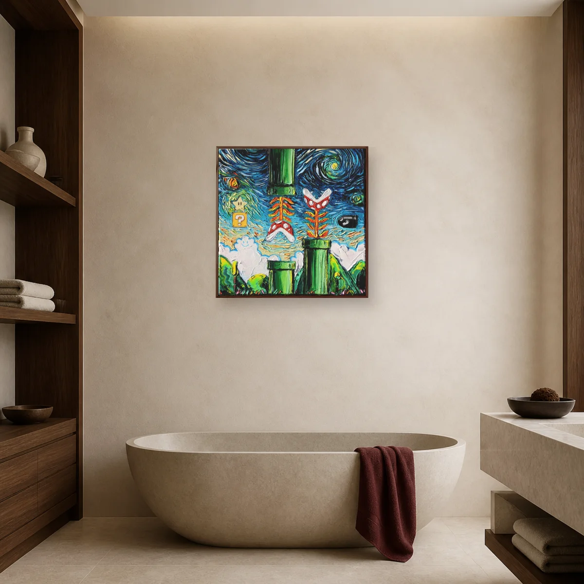 Starry Night Over The Mushroom Kingdom Canvas Print — espresso room mockup