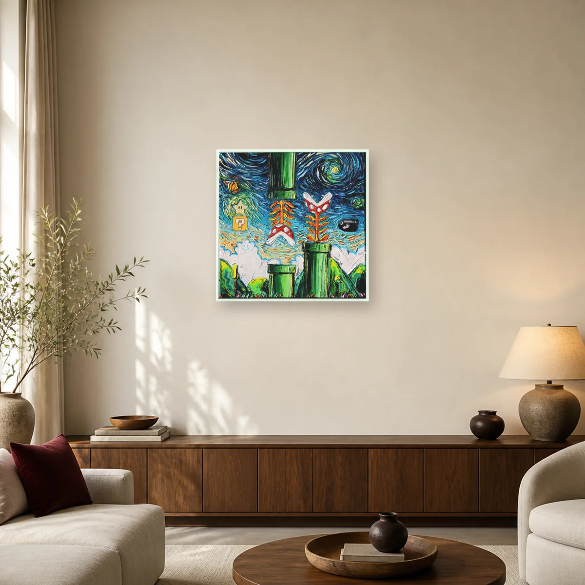 Starry Night Over The Mushroom Kingdom Canvas Print — white room mockup