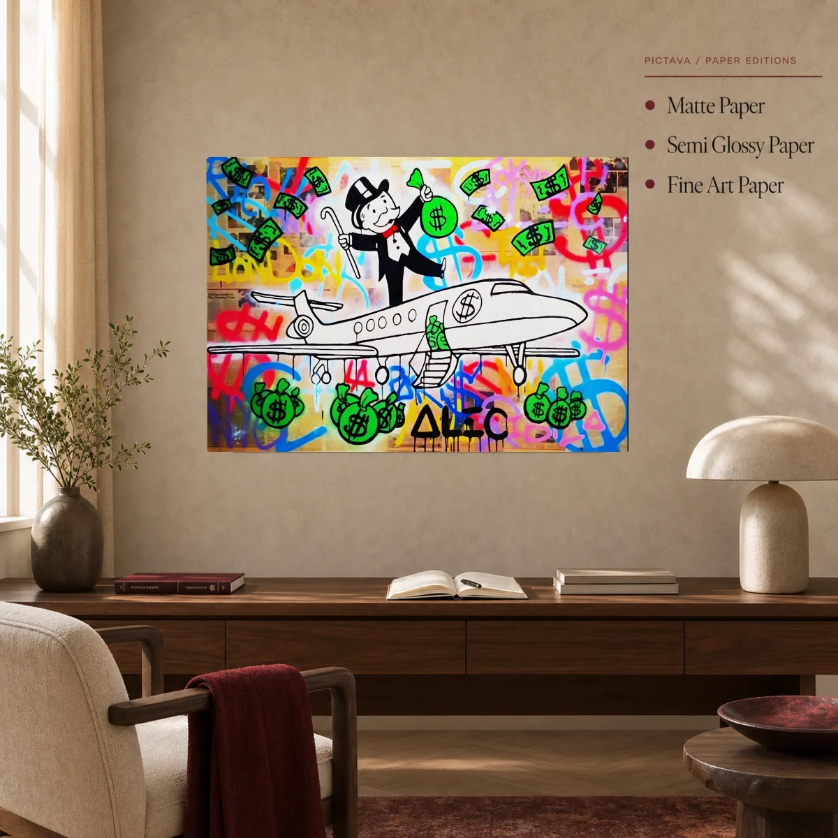 Monopoly Man Wealth Street Art Canvas Print — poster room mockup