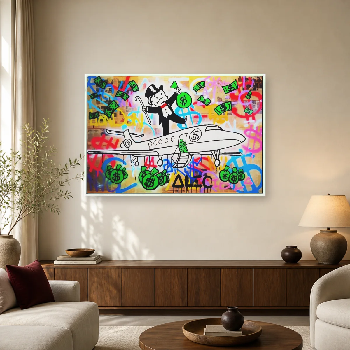 Monopoly Man Wealth Street Art Canvas Print — white room mockup