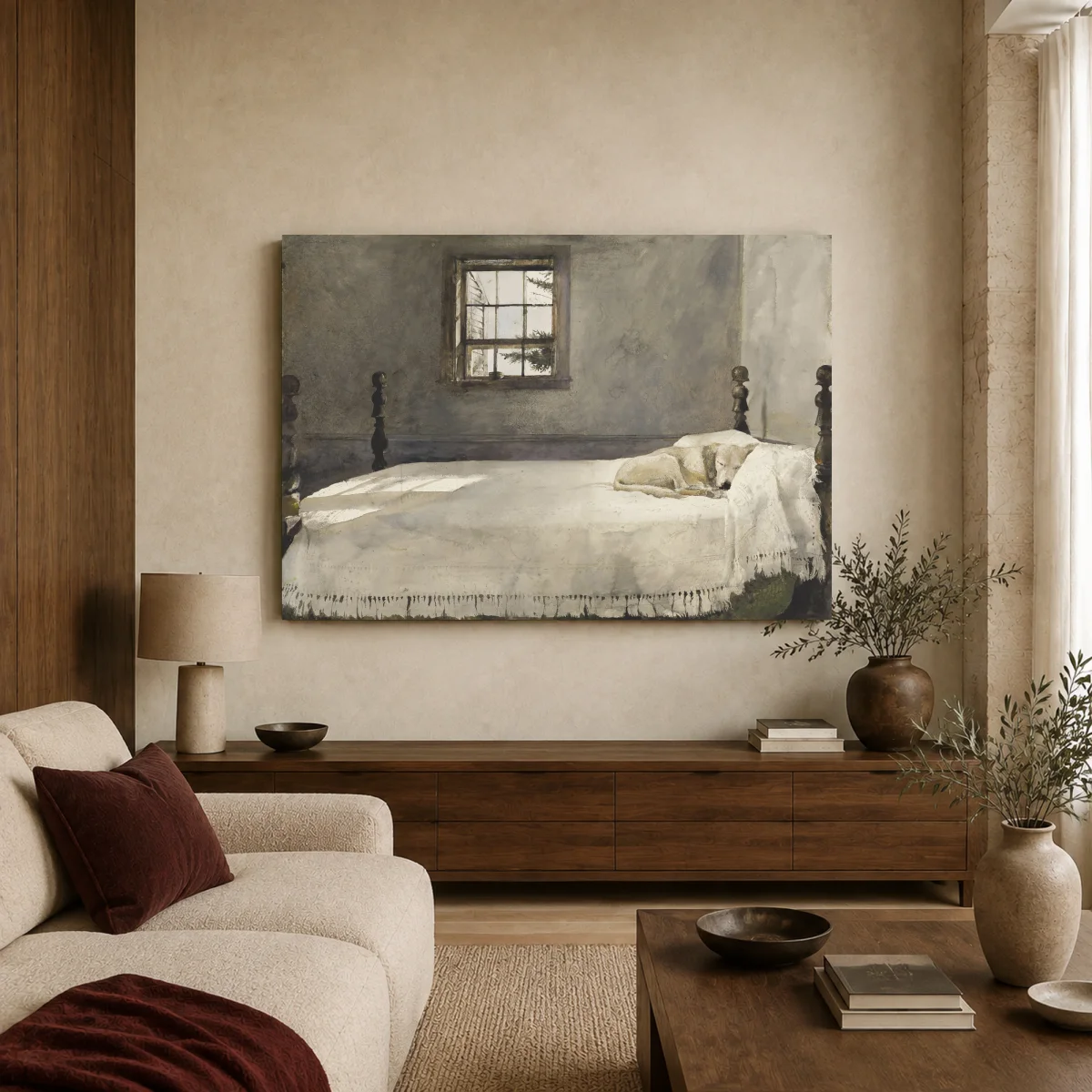 A Good Dog Sleeping in Morning Light Fine Art Print — canvas 1 room mockup