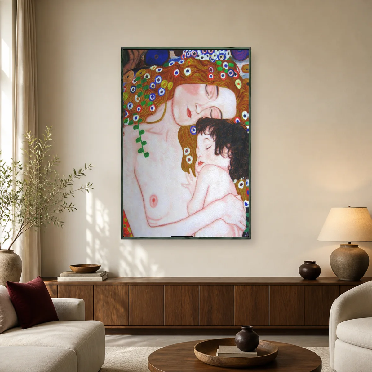 Mother and Child Art Nouveau Canvas Print — black room mockup