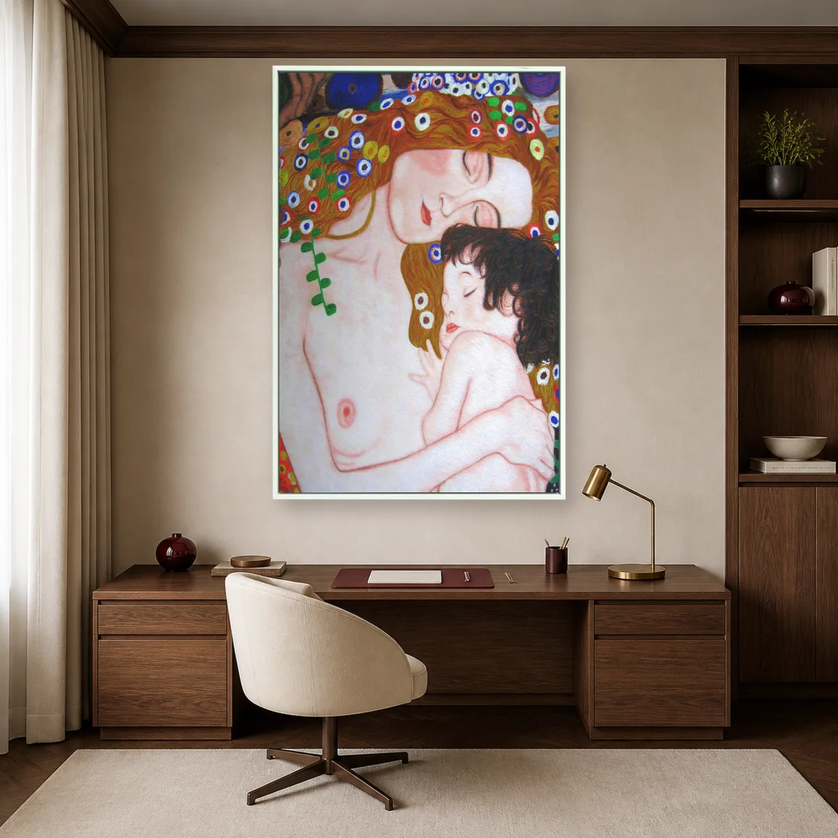 Mother and Child Art Nouveau Canvas Print — white room mockup