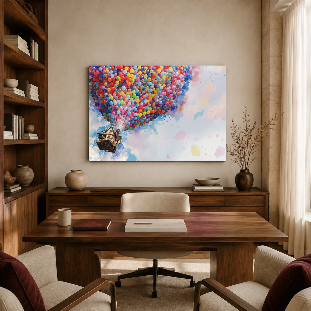 Floating House With Colorful Balloons Canvas Art Print — canvas 2 room mockup