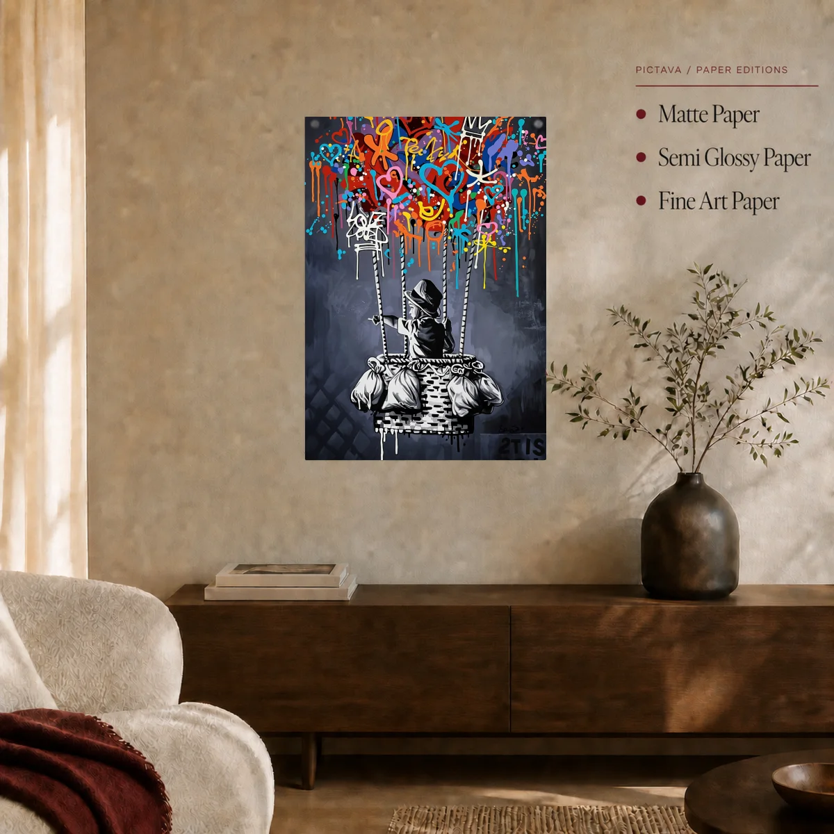 Banksy Style Balloon Boy Graffiti Wall Art Canvas — poster room mockup