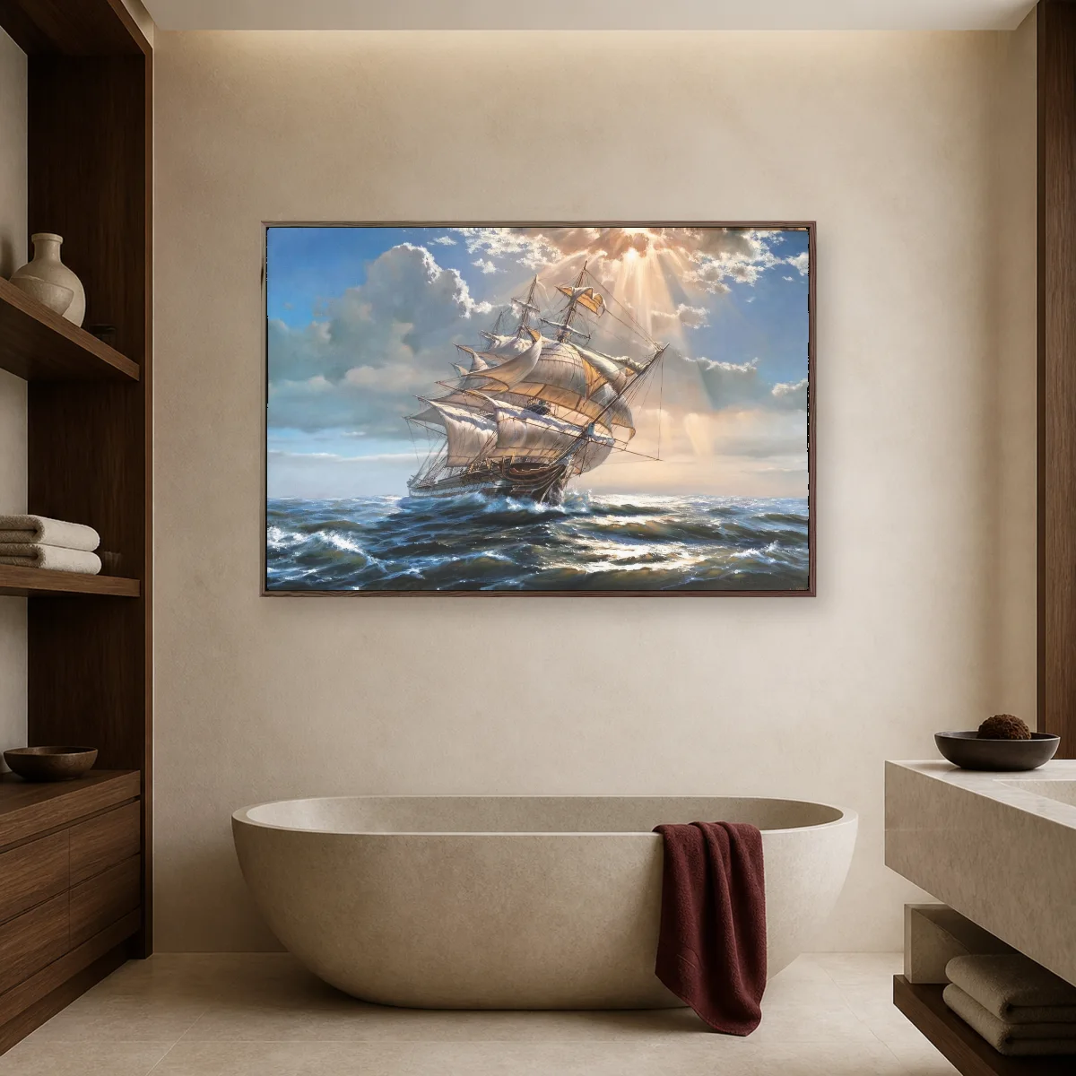 Tall Ship Sailing on Ocean Waves Canvas Print — espresso room mockup