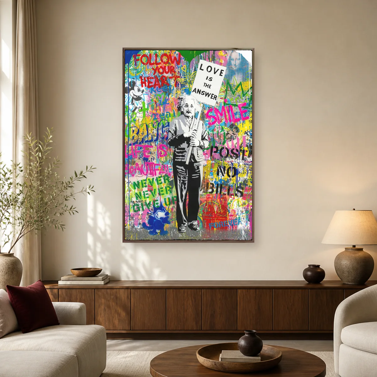 Albert Einstein Love Is The Answer Pop Art Canvas — espresso room mockup