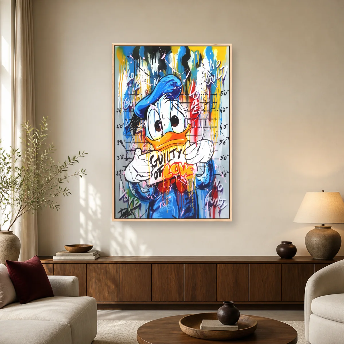 Guilty of Love Donald Duck Pop Art Canvas — natural room mockup