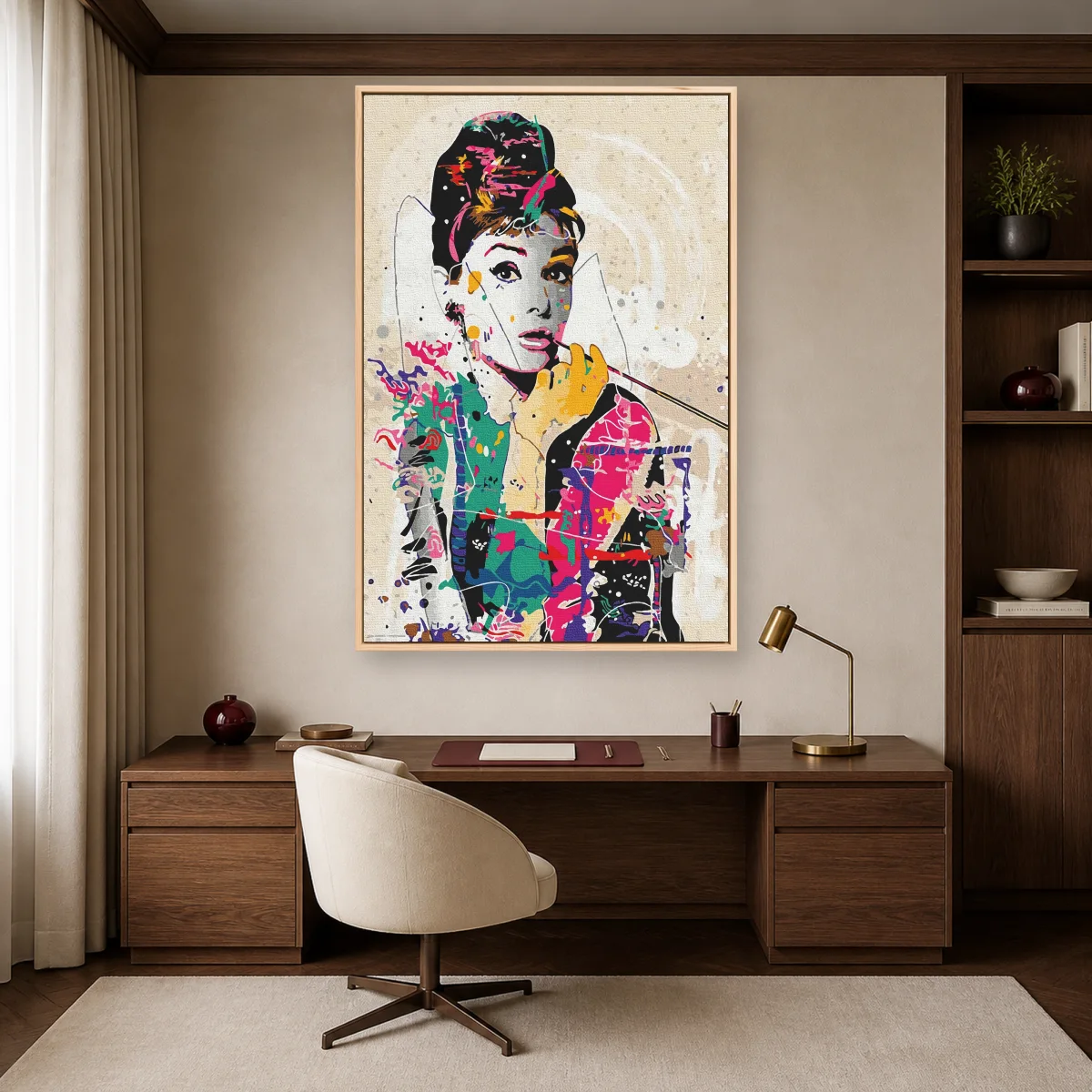 Audrey Hepburn Pop Art Canvas Wall Art — natural room mockup