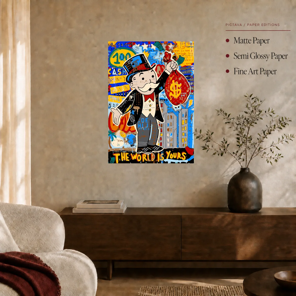 The World Is Yours Monopoly Man Pop Art Print — poster room mockup