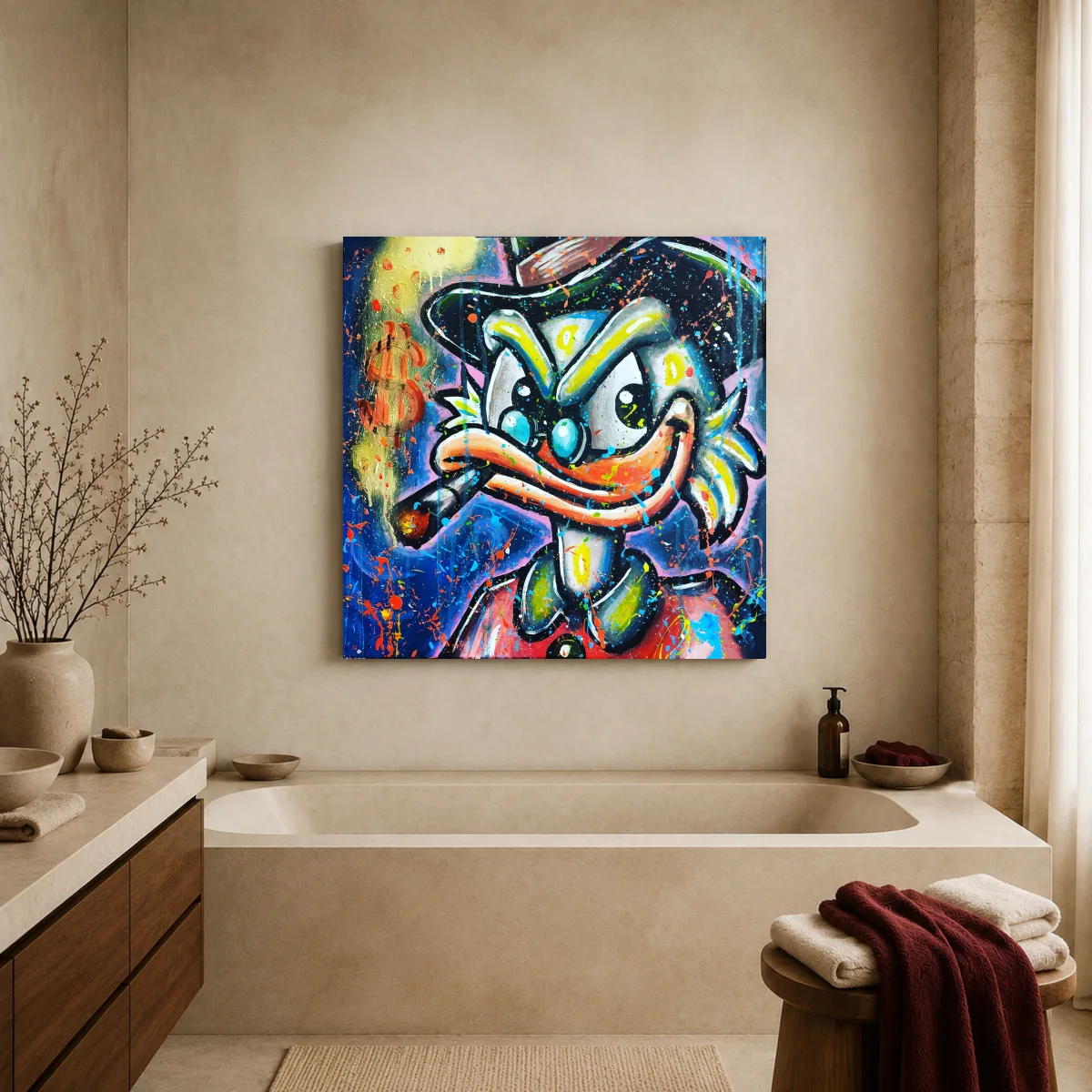 Neon Tycoon Duck Street Art Canvas Print — canvas 2 room mockup