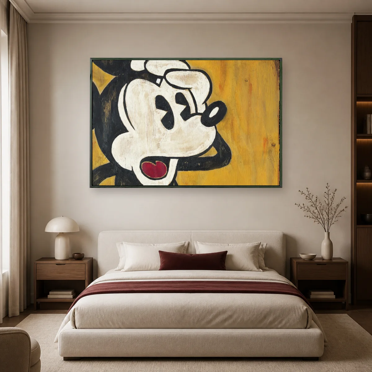 Vintage Mickey Mouse Wooden Wall Art Print — black room mockup