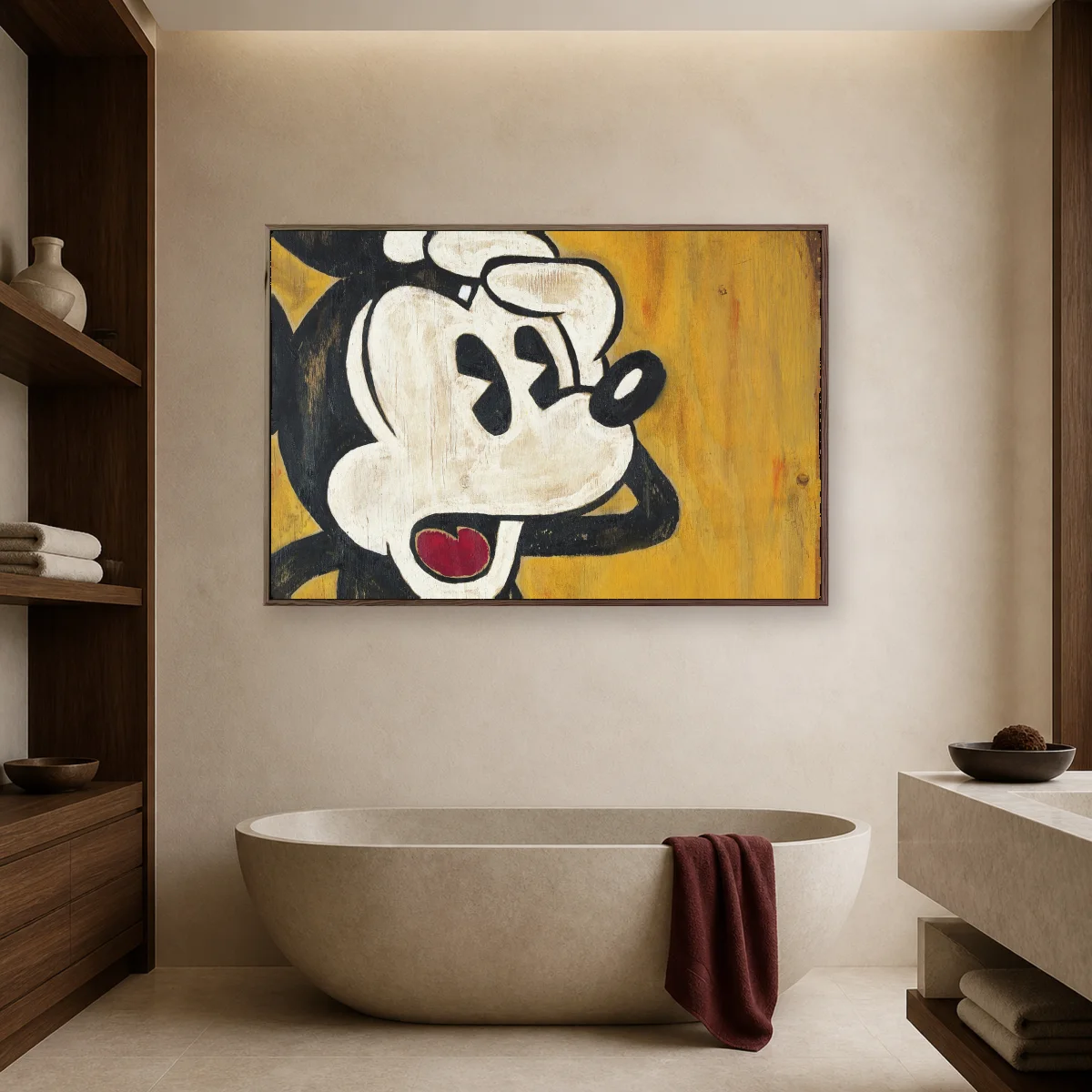 Vintage Mickey Mouse Wooden Wall Art Print — espresso room mockup