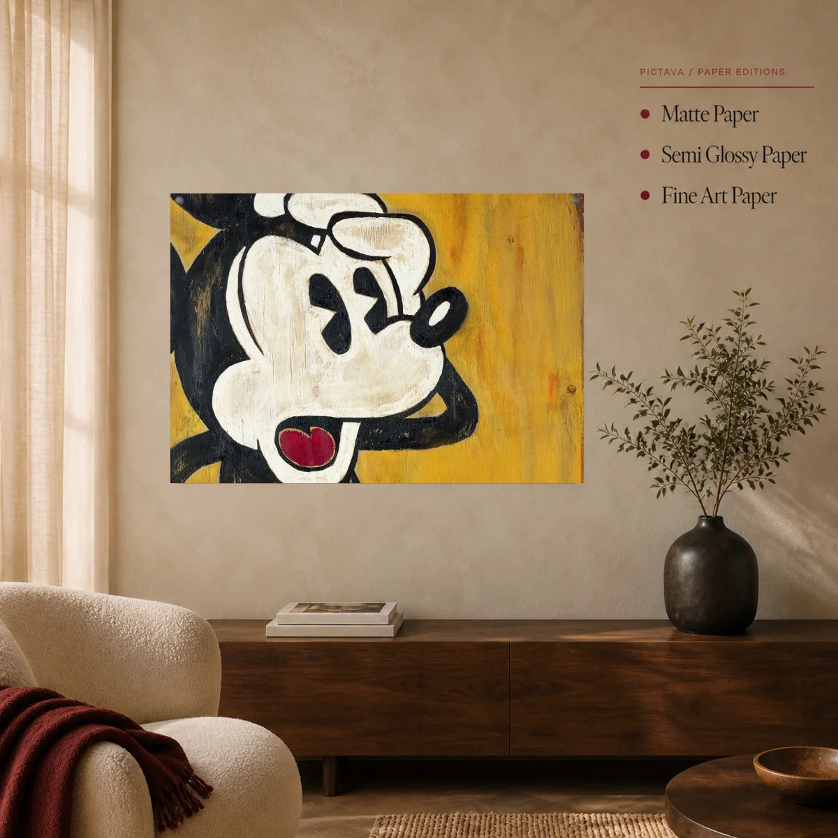 Vintage Mickey Mouse Wooden Wall Art Print — poster room mockup