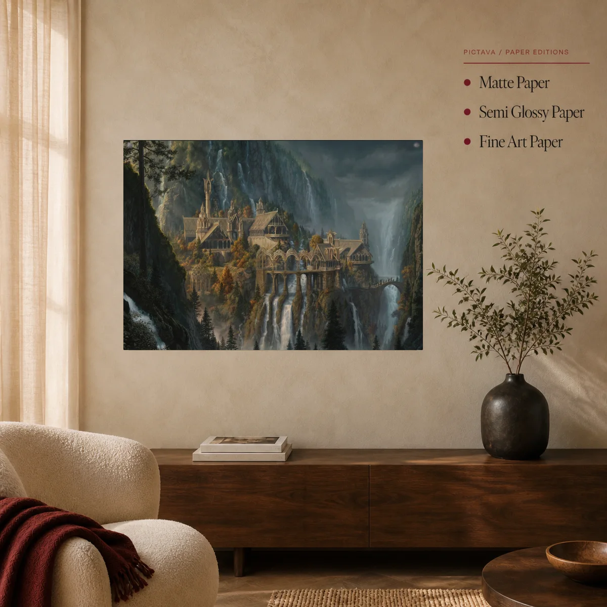 Elven Valley Citadel Fantasy Landscape Wall Art — poster room mockup