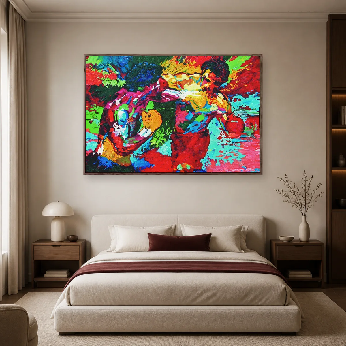 Abstract Boxing Match Impasto Canvas Print — espresso room mockup