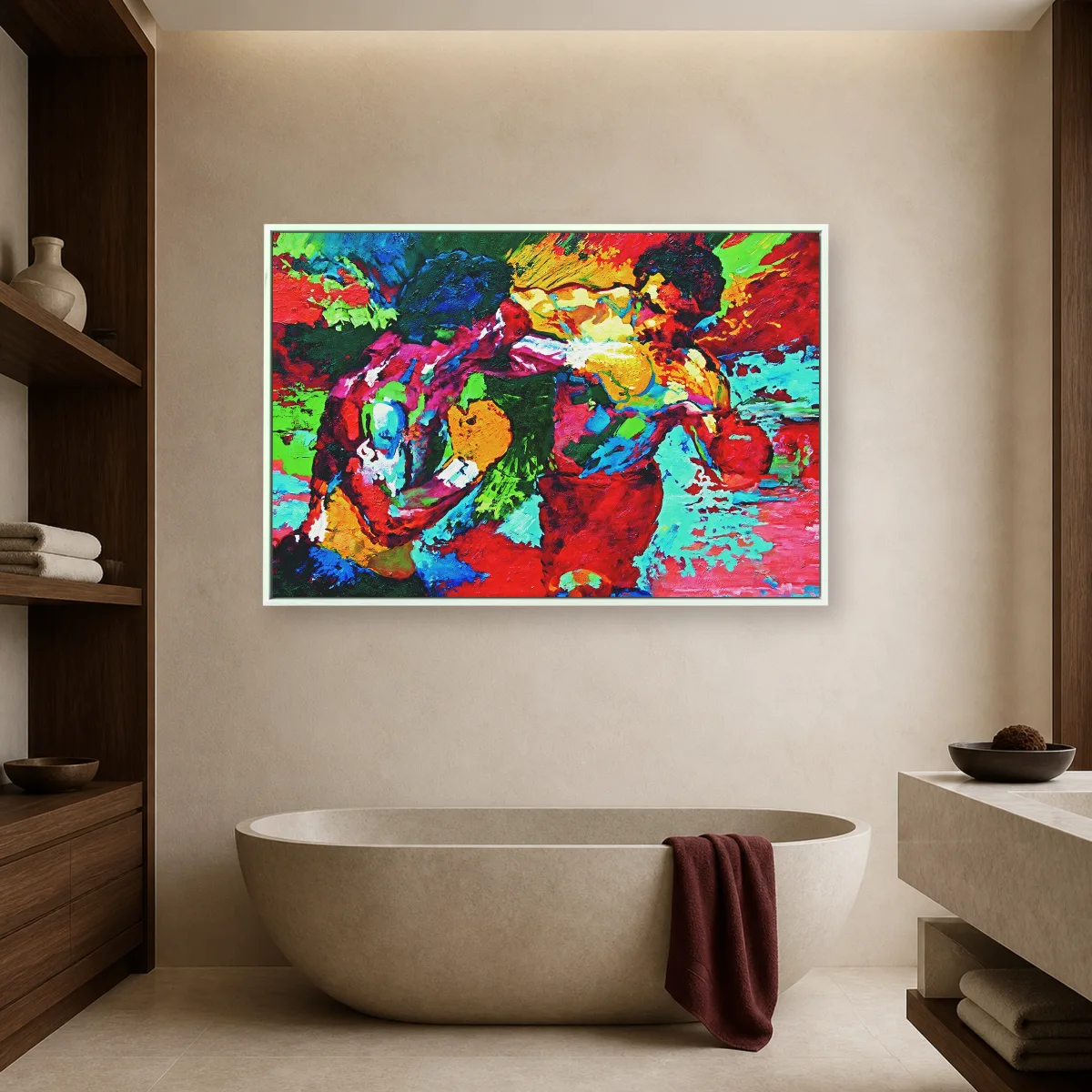 Abstract Boxing Match Impasto Canvas Print — white room mockup