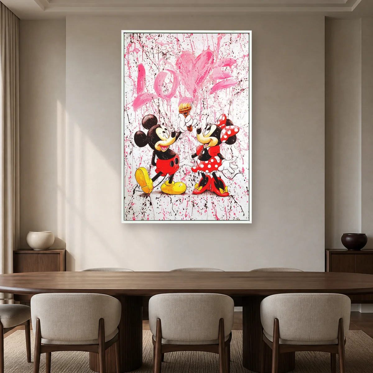 Mickey and Minnie Love Pop Art Canvas Print — white room mockup