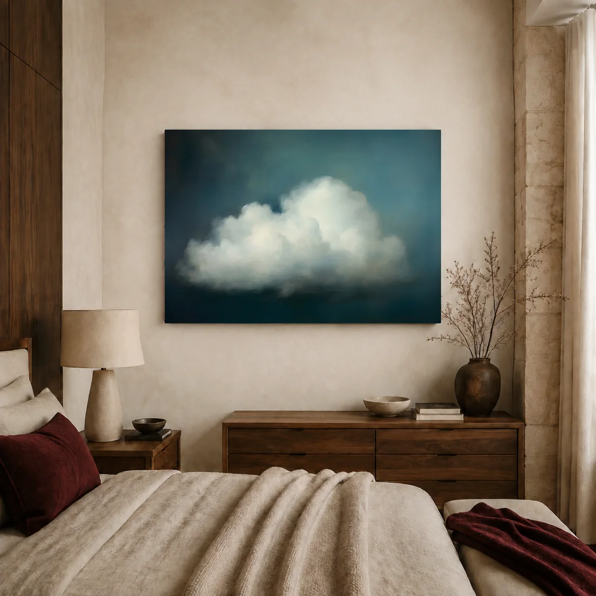 Solitary Cumulus Cloud Fine Art Print — canvas 1 room mockup
