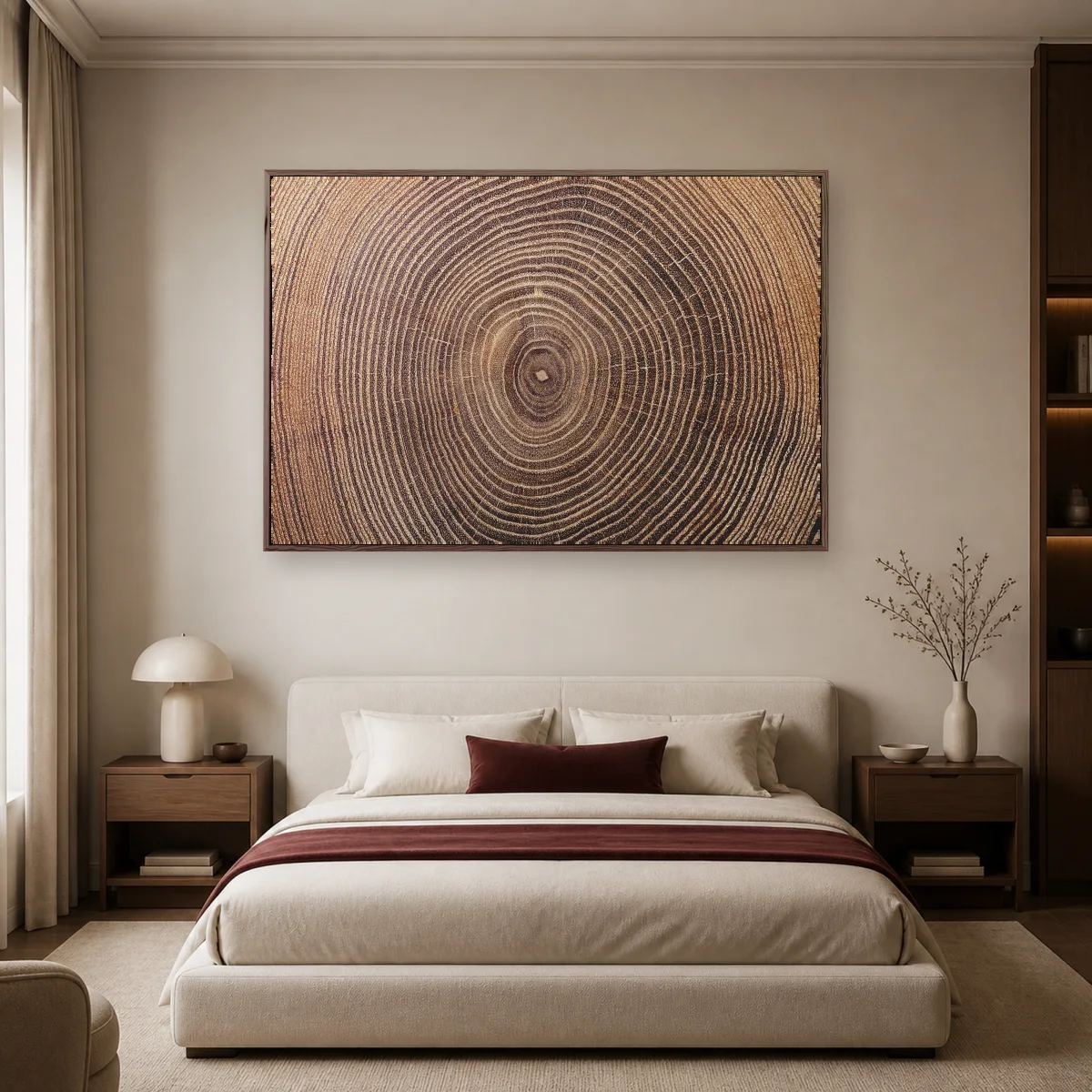 Wooden Growth Rings Natural Tree Cross-Section Wall Art — espresso room mockup