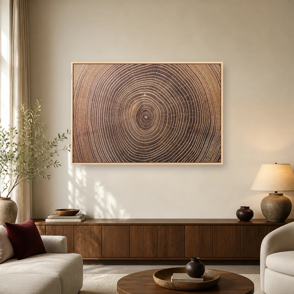 Wooden Growth Rings Natural Tree Cross-Section Wall Art — natural room mockup