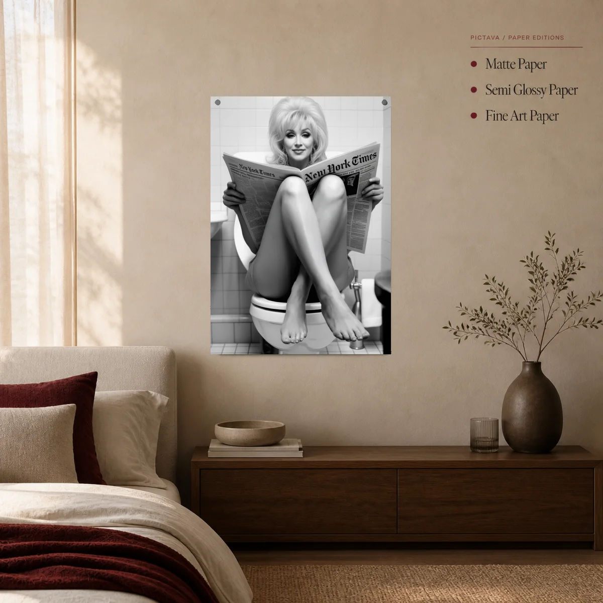 Funny Celebrity Parody Newspaper Bathroom Wall Art — poster room mockup