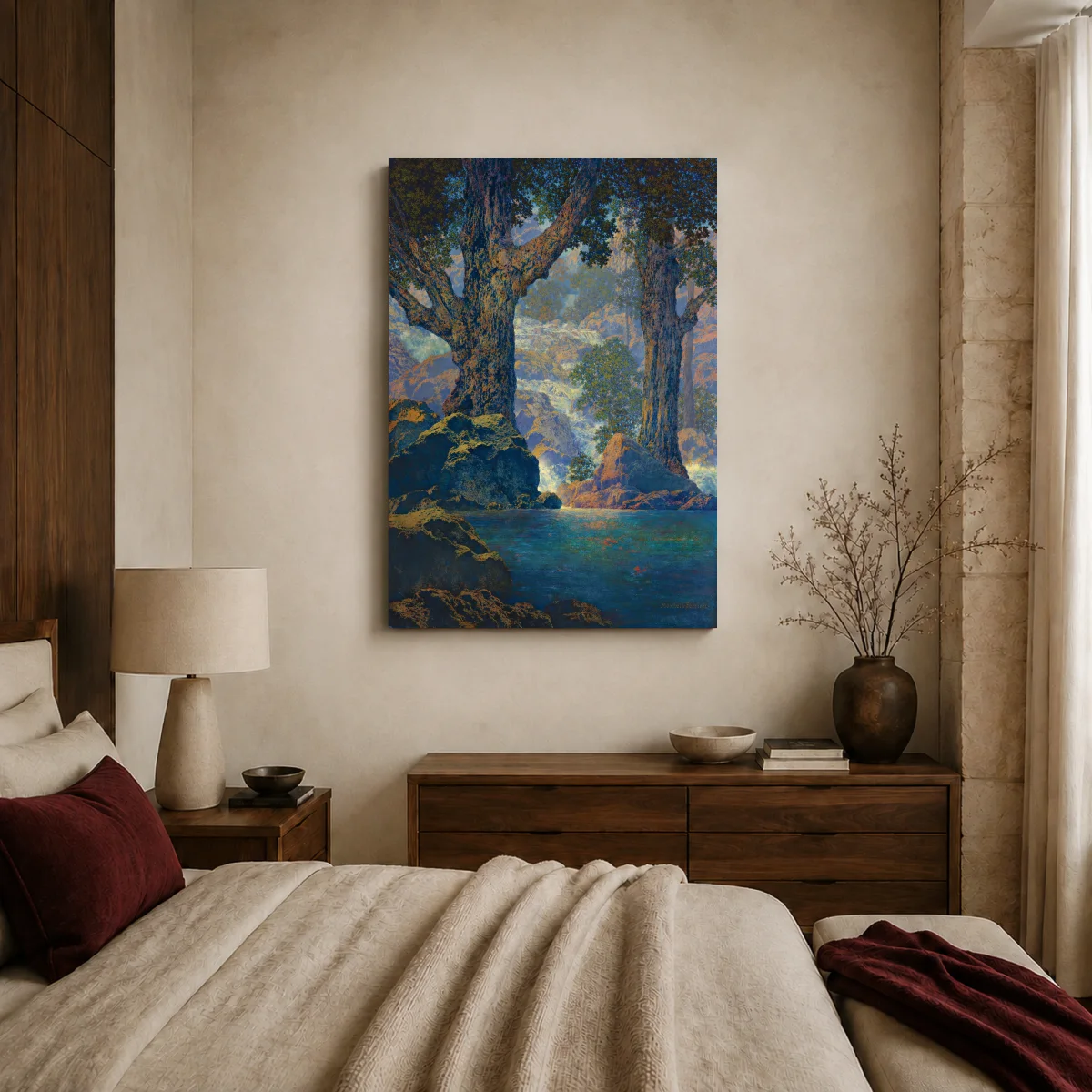 The Waterfall by Maxfield Parrish Framed Canvas Art — canvas 2 room mockup