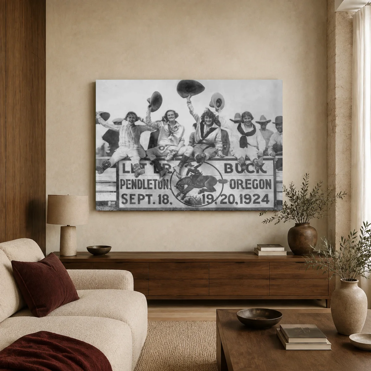 Pendleton Roundup 1924 Cowgirls Historic Photograph — canvas 2 room mockup