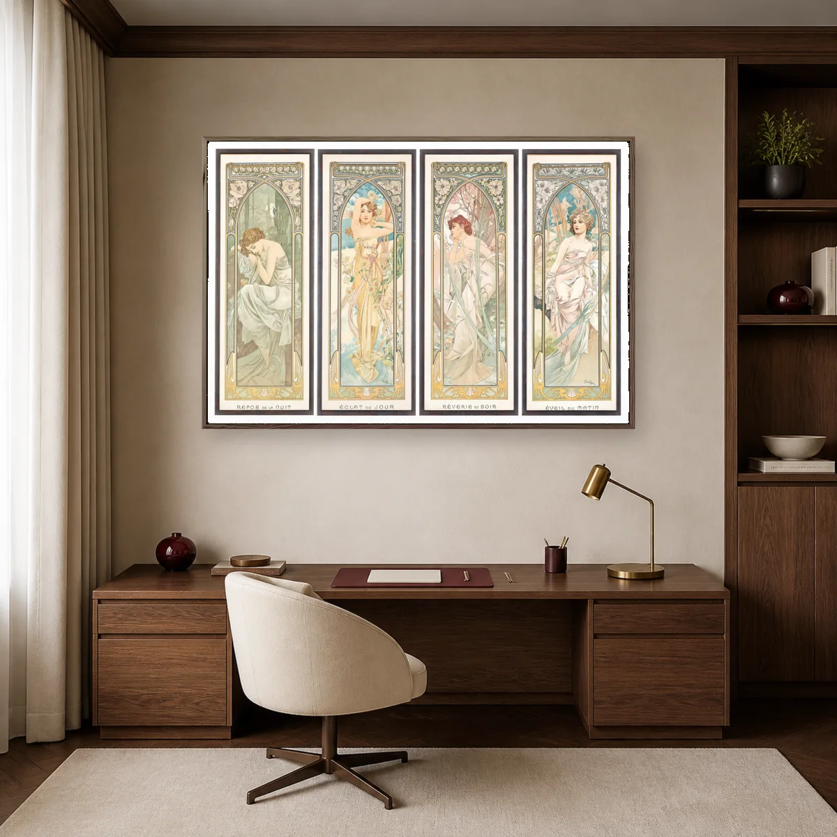 Alphonse Mucha Times of the Day Floral Arches Print — espresso room mockup