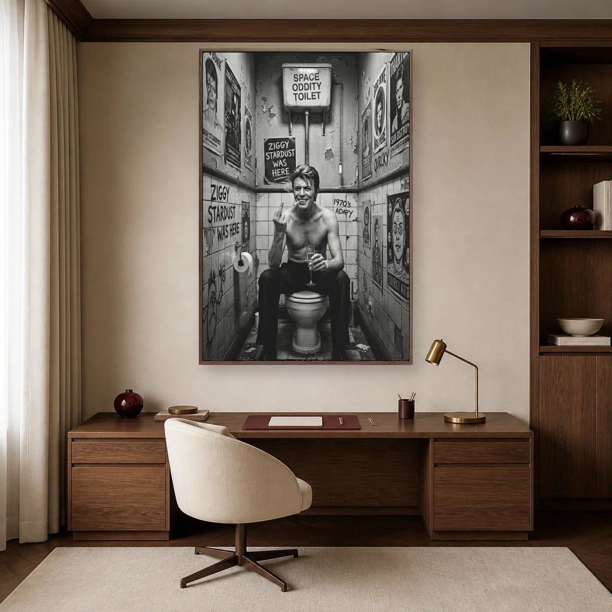 David Bowie Ziggy Stardust Toilet Parody Canvas Art — espresso room mockup
